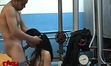 Dark-haired schoolgirl gets rammed in doggystyle.