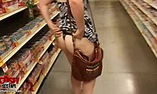 Teen Cutie Flashes Thong While Fingering in Supermarket