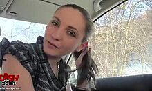 Fancy gal prepares for solo outdoor masturbation on the sofa