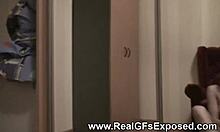 Slut With Pearls On Her Hand Displaying Her Shaved Pussy In The Mirror