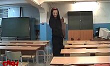 Dark-haired schoolgirl gets rammed in doggystyle.