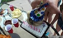 blonde babe gives cool oral performance at birthday party