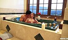 this 18 yo girl says, 'i'm enjoying this bubble bath fucking with my boyfriend, riding his cock in cowgirl.'