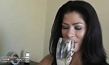 Hey, watch this filthy Latina drink cum from a glass!