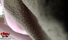 Cheyenne performs oral on shaved pussy with natural tits in nature