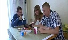Bitch Interrupts Her Breakfast To Indulge In Group Action