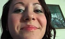 A hot brunette sucks a big cock and swallows cum