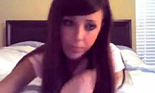 Slender blonde girl masturbate on her bed