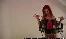 Red-haired kinky skank posing in her gorgeous outfit