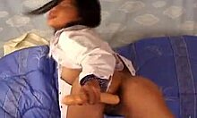 Tanned petite 18+ asian princess spreads hairy ass and masturbates with dildo