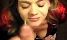 Hey, watch this cheery tramp get jizz showered after sucking wang hard for a facial