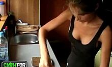 impeccable exgf shows naked body on white couch with blowjob