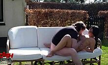 In the garden, my expensive GF FUCKS like a PROSTITUTE, sucking cock hard.