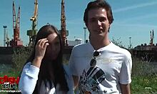 Hottie wearing white blouse performing outdoor oral sex!