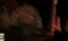 Jaunty gal with cute tat flashing her twat