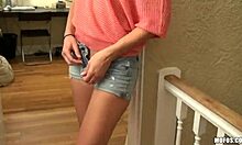 Teen fingers shaved pussy before fucking