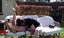 In the garden, my expensive GF FUCKS like a PROSTITUTE, sucking cock hard.