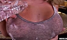 mature milf undresses and masturbates with banana on pussy