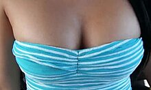 wow, this young gal flashes breasts on outdoor adventure