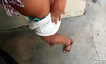 daring brunette flashes tits and sucks cock outdoor on scooter