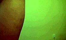 Tattooed bimbo with big tits and shaved pussy masturbates on webcam in high heels.