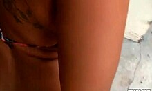 daring brunette flashes tits and sucks cock outdoor on scooter