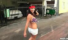 daring brunette flashes tits and sucks cock outdoor on scooter