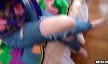 Horny tattooed brunette gives hungry blowjob in pov doggystyle position