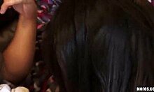 Bitches and fellas fuck wildly on leather couch