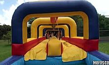 Two Brunette Whores Kissing And Getting Smacked At The Party While Sucking Cocks