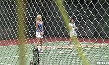 Naughty Tennis Instructor Teaching A Blowjob Lesson To A Blonde Student