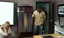 Ebony Stud Pounds Pale Blonde Chick with Pierced Shaved Pussy in Wild Interracial Action.