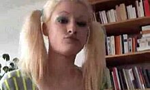 Blondie with Pigtails Undressing Small Tits on Webcam