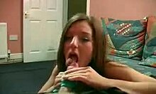 Watch This Brunette Girlfriend Suck Her Boyfriend Off Over His Underwear!