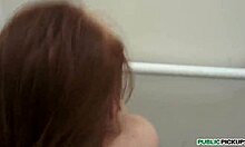 Bimbo strips panties for behind ramming