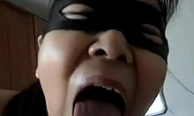 Masked Babe Sucks Hung Cock!