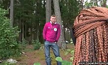 seductive vixen gagging on a massive outdoor cock