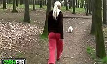 yo, skanky blondie cravin’ wild sex in deep woods!