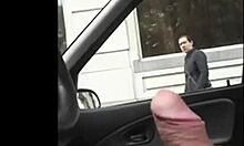 adventurous dude jerks off inside his car