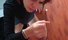 This petite whore gives an intense handjob and licks my cock till cum covers her hair 😍