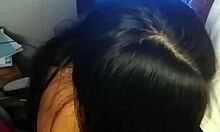 Latina prostitute sucks dick while pervert masturbates her big tits 😏