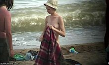 skinny amateur ready to ride waves at nudist beach, wow! 🌊