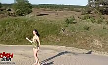 Black-haired woman meets client for outdoor encounter