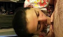 Experienced sexy tramp sucks hairy fellow's cock