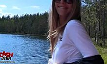 Attractive model sucks cock in designer clothes