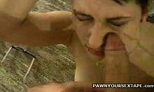 Pierced Brunette Girl Savors Fresh Sperm on Her Face in POV Action