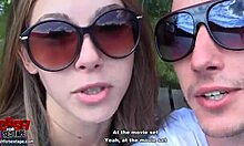 Attractive model sucks cock in designer clothes