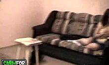 Long-haired chick lifts joint before hardcore kitchen blowjob