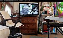 girlfriend gives blowjob while wearing panties and showing big tits