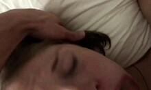 i deepthroat and gag on his big cock, getting a cum covered facial on my natural tits in the hotel.